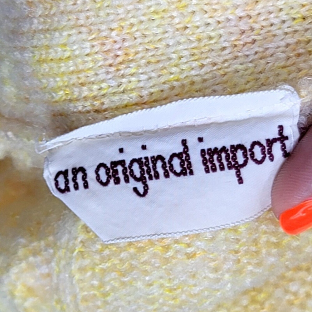 Vintage 70s Yellow Acrylic Cardigan Sweater Womens S Button Front‎ Cable Knit - Picture 6 of 7